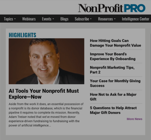 screengrab of nonprofit pro front page
