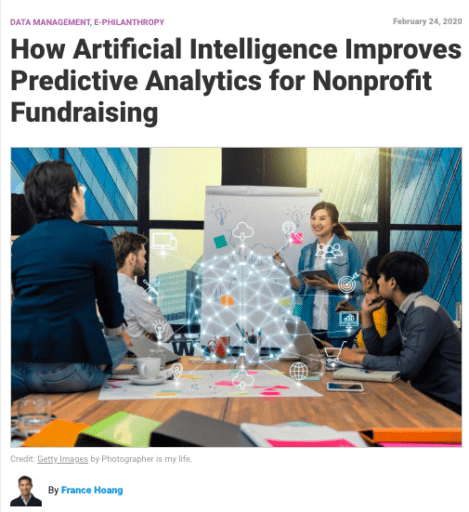 screenshot of article on nonprofit pro about AI improving predictive analytics for nonprofit fundraising